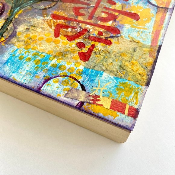 Longevity - Original Asian Fusion Wall Art Mixed Media Painting 9"x12" - Picture 7 of 8